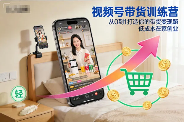 视频号带货创业训练营:0基础到1,低成本在家开启赚钱之路-网赚项目资源库