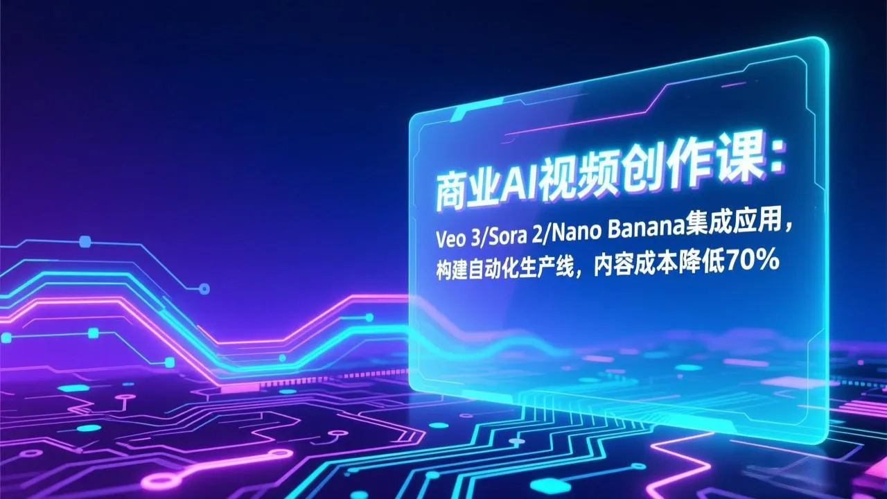商业AI视频创作课程：Veo 3/Sora 2/Nano Banana集成应用，自动化生产线构建，内容成本降低70%-网赚项目资源库