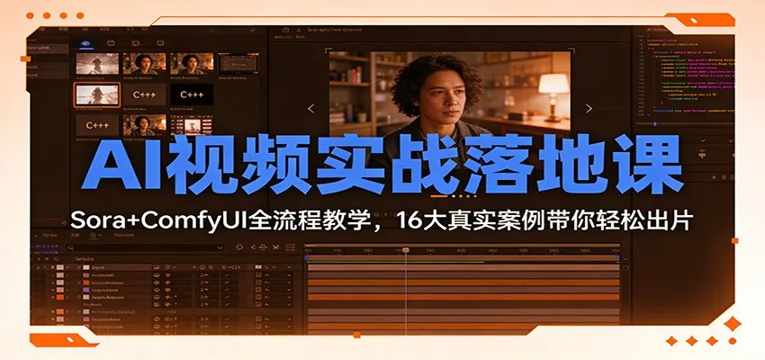 AI视频实战落地课程：Sora+ComfyUI全流程教学，16大真实案例轻松出片-网赚项目资源库