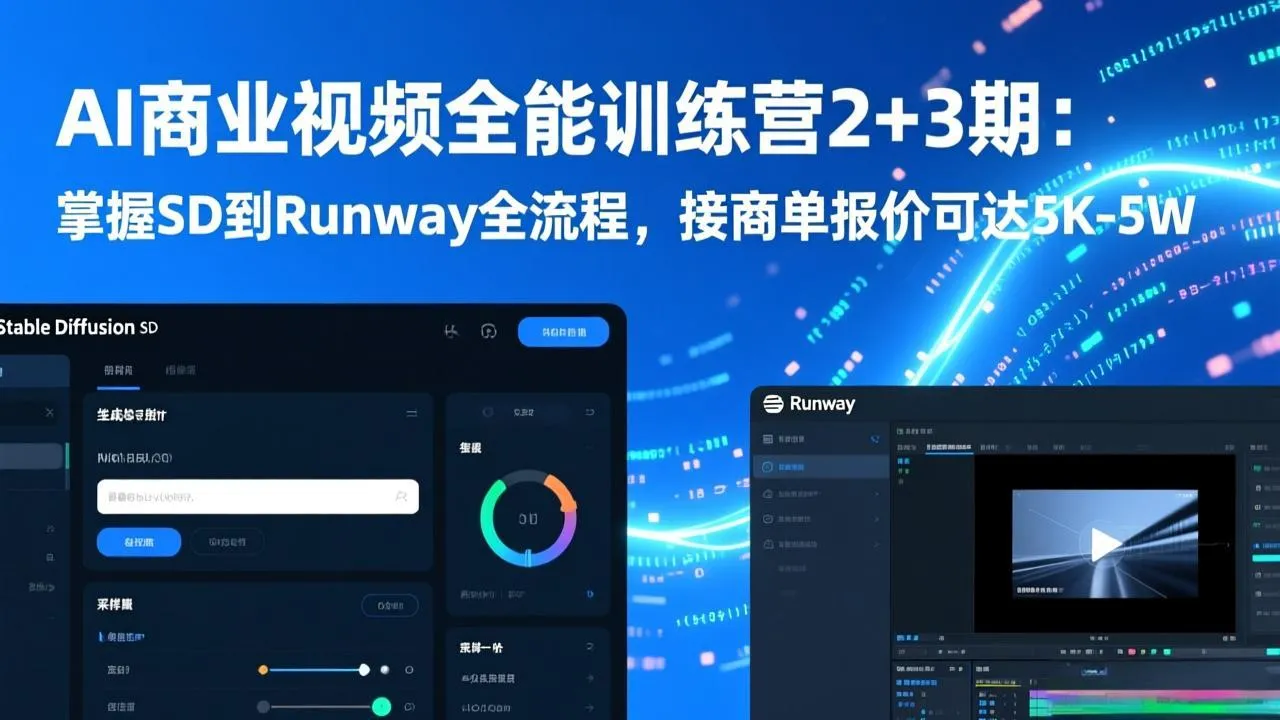 AI商业视频全能训练营2+3期：掌握SD到Runway全流程，接商单报价可达5K-5W-网赚项目资源库