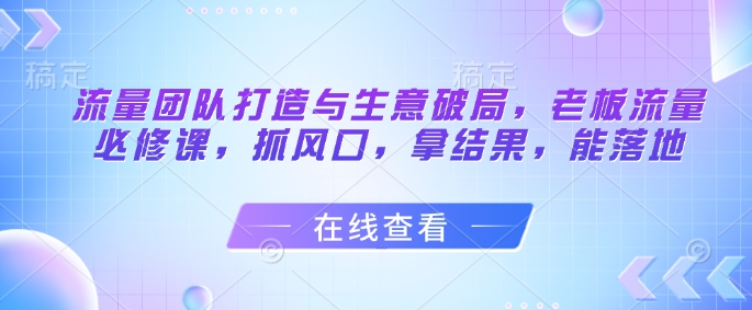 流量团队打造与生意破局：老板必修课，抓住风口，实现结果落地-网赚项目资源库
