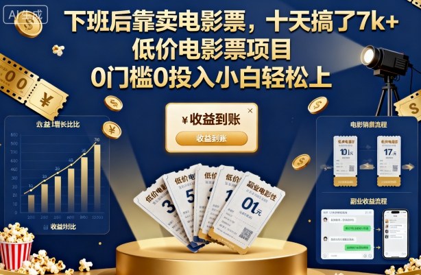 揭秘：零成本投入，十天内通过卖电影票赚取7k+的秘诀-网赚项目资源库