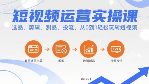 短视频运营实操课：选品、剪辑、测品、投流，从0到1轻松掌握短视频制作-网赚项目资源库