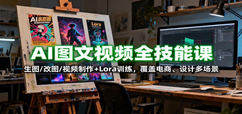 AI图文视频全技能课程：生图、改图、视频制作+Lora训练，覆盖电商、设计多场景-网赚项目资源库