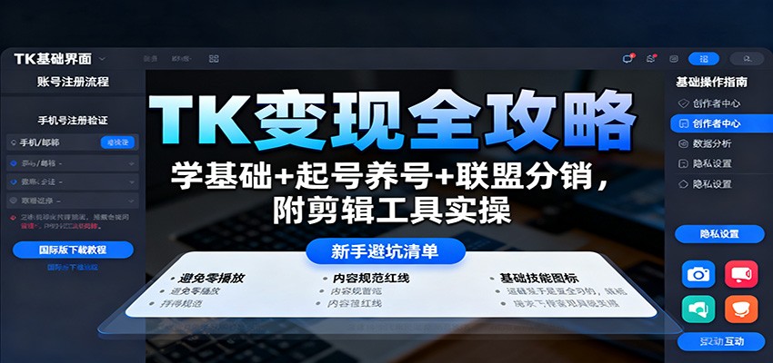 TK变现全攻略：基础+起号养号+联盟分销+剪辑工具实操-网赚项目资源库