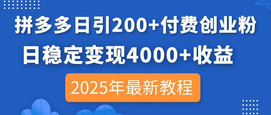 拼多多日增200+付费创业粉，稳定日赚4000+，2025年最新教程-网赚项目资源库