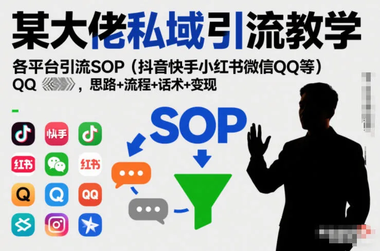 私域引流教学：抖音、快手、小红书、微信、QQ等平台引流SOP，策略+流程+话术+变现指南-网赚项目资源库
