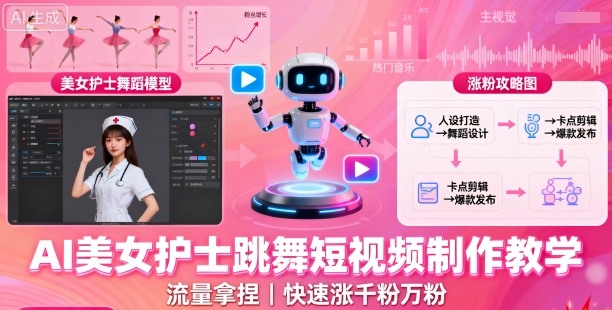 AI美女护士跳舞短视频制作教程，快速涨粉技巧【视频教程+提示词】-网赚项目资源库