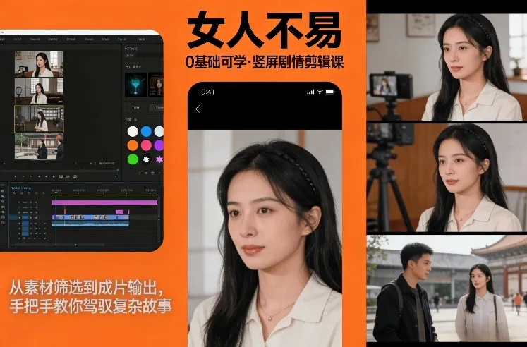 《女人不易》竖屏剧情剪辑课：零基础入门，手把手教你制作复杂故事-网赚项目资源库