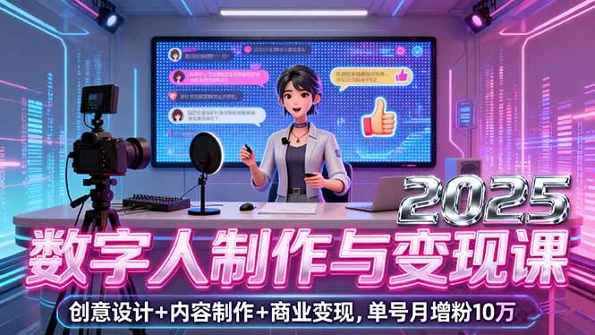 2025年数字人制作与变现课程:创意设计+内容制作+商业盈利,单号月增粉10万+-网赚项目资源库