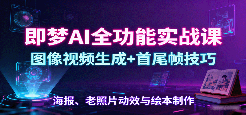 即梦AI全功能实战课:图像视频生成+首尾帧技巧,海报、老照片动效与绘本制作-网赚项目资源库