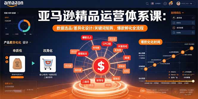 亚马逊精品运营体系课程：数据驱动选品、差异化设计及关键词矩阵，打造爆款全流程-网赚项目资源库