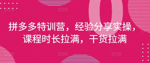 拼多多特训营:25年经验分享,实操干货满满,课程时长与内容全面升级-网赚项目资源库