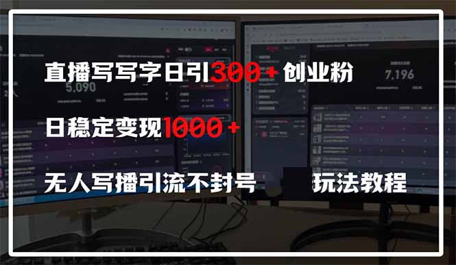直播写字日引300+创业粉，日稳定变现600+无人写播引流不封号，玩法教程-网赚项目资源库