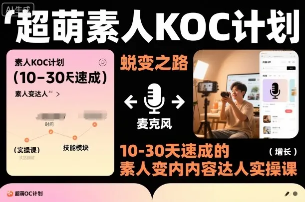 10-30天速成素人内容达人KOC计划:超萌实操课,适合短剧小说推文电商推广-网赚项目资源库