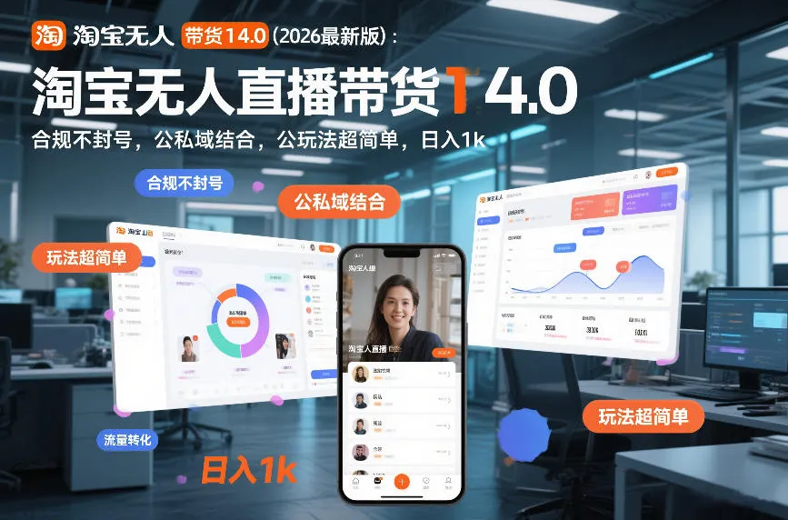 淘宝无人直播带货14.0(2026最新版):合规无封号,公私域结合,玩法简单,日入1k+【揭秘】-网赚项目资源库