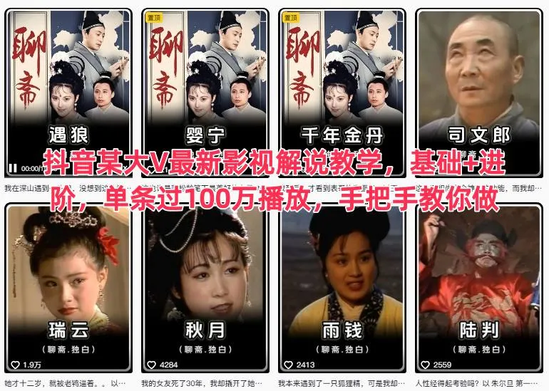 抖音大V影视解说教学：基础到进阶，单条视频破百万播放，手把手教你制作-网赚项目资源库