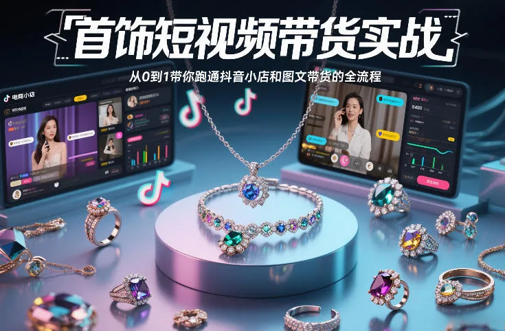 首饰短视频带货实战：从0到1掌握抖音小店与图文带货全流程-网赚项目资源库