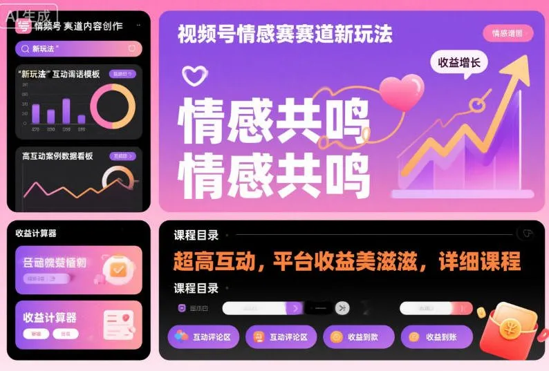 视频号情感赛道新玩法：互动高，收益佳，课程详情-网赚项目资源库