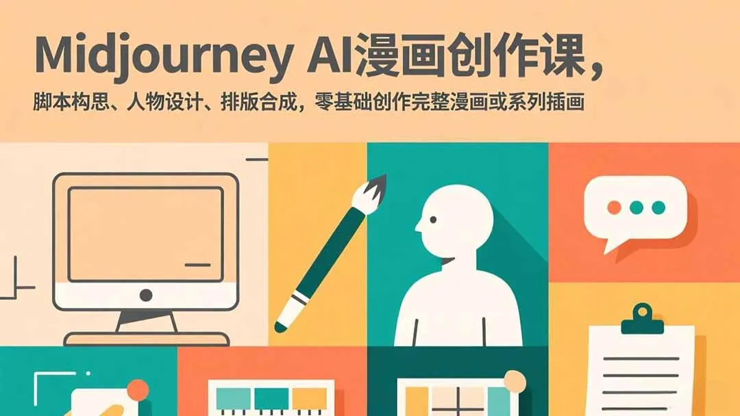 Midjourney AI漫画创作课程：零基础入门，掌握脚本构思、人物设计、排版合成技巧，完成完整漫画或系列插画-网赚项目资源库