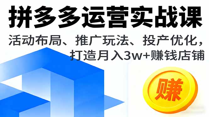 拼多多运营实战课程:活动布局、推广技巧与投产优化,助你月入3万+-网赚项目资源库