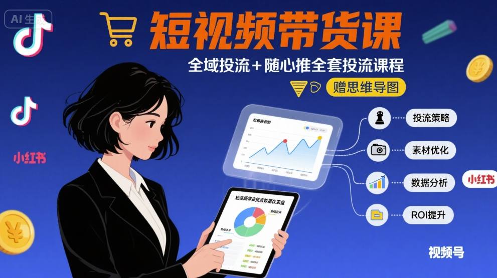最新短视频带货课程：全域投流+随心推全套投流技巧+思维导图-网赚项目资源库