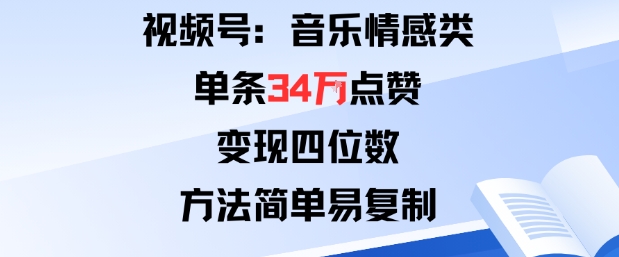 视频号音乐情感类内容变现攻略：单条视频34万点赞，四位数收益轻松到手-网赚项目资源库