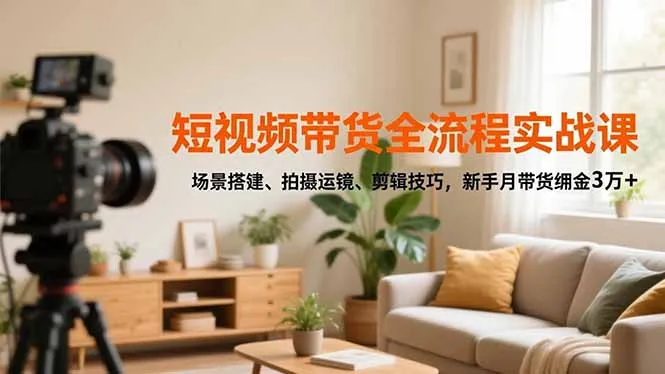 短视频带货全流程实战课程：场景搭建、拍摄运镜、剪辑技巧，新手月佣金3万+-网赚项目资源库