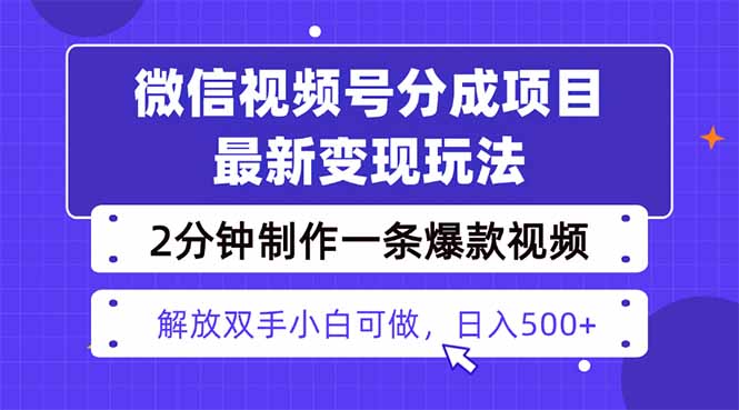 视频号快速起号变现攻略：两天内实现1500+收益，2分钟打造爆款视频-网赚项目资源库