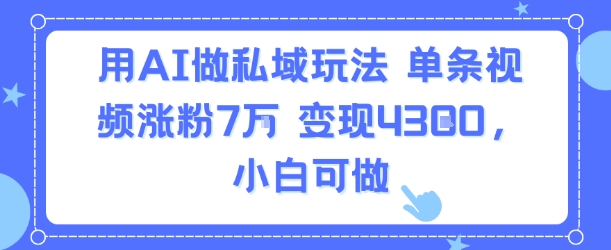 AI私域营销技巧：单视频涨粉7万，变现4.3k，新手也能做-网赚项目资源库