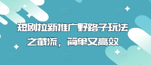 短剧拉新推广：截流技巧，高效又简单-网赚项目资源库