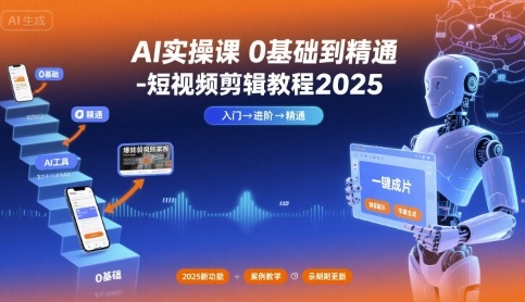 AI实操课：从零到精通短视频剪辑教程（2025年最新版）-网赚项目资源库