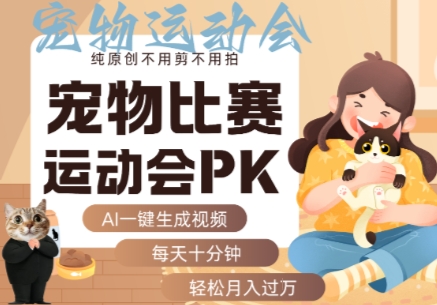 AI一键生成宠物比赛运动会PK视频,纯原创不用剪不用拍,每天十分钟,轻松月入过1W+-网赚项目资源库