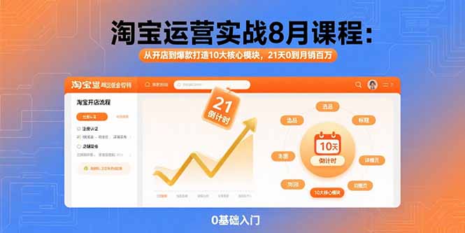 淘宝运营实战8月课程：从开店到爆款打造10大核心模块，21天0到月销百万-网赚项目资源库