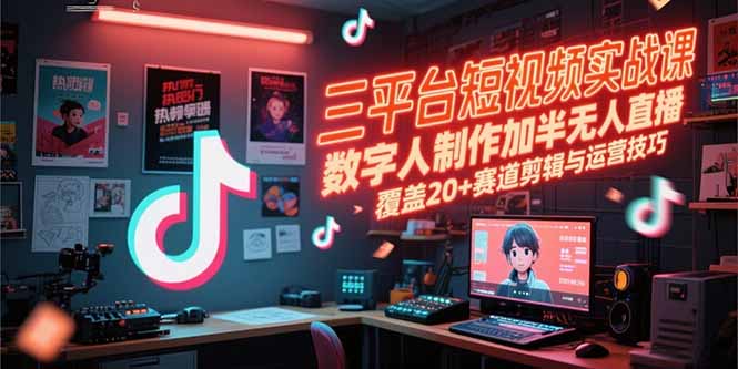 三平台短视频实战课程：数字人制作与半无人直播技巧，覆盖20+赛道剪辑与运营-网赚项目资源库