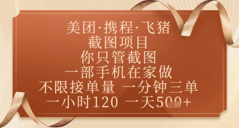 飞猪美团截图项目，手机操作，正规平台，日赚5张+【揭秘】-网赚项目资源库