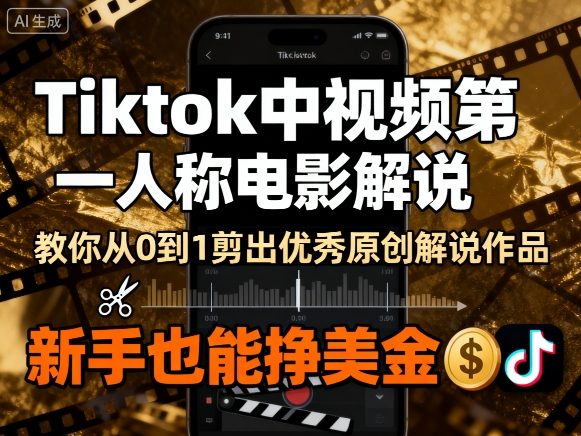 Tiktok视频教程：从零开始制作电影解说，新手也能赚取美金-网赚项目资源库