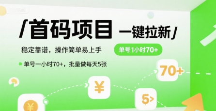 首码拉新项目：稳定可靠，操作简单，单号一小时收益70+，批量操作日赚5张【揭秘】-网赚项目资源库