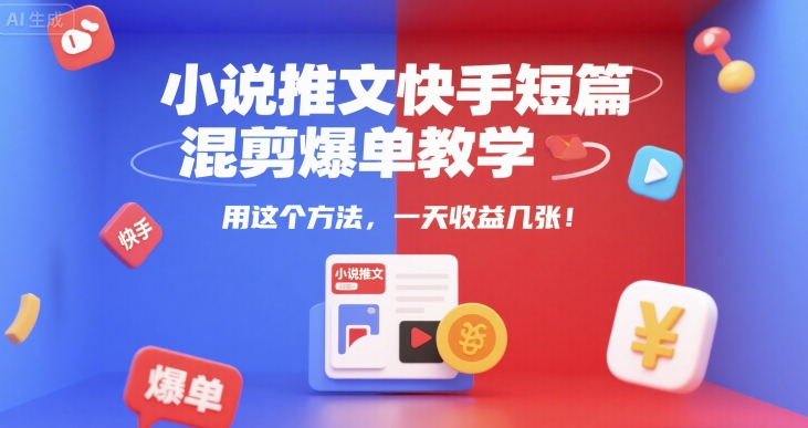 快手小说推文短篇混剪爆单教程，一天收益几张？-网赚项目资源库