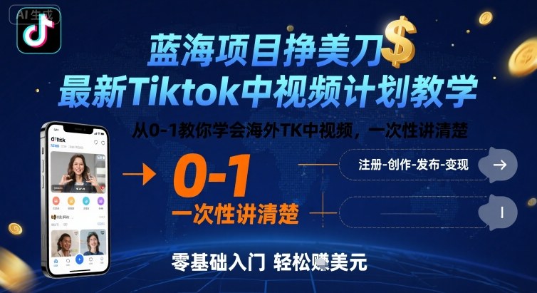 Tiktok中视频计划教学：从零到一，教你如何赚取美元-网赚项目资源库