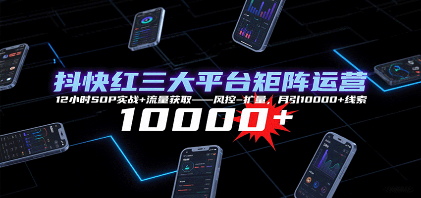 抖快红三大平台矩阵运营实战：12小时SOP+流量获取与风控扩量，月引10000+线索-网赚项目资源库