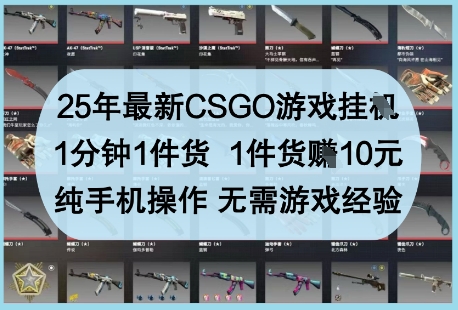 揭秘：25年最新CSGO游戏挂G，1分钟1件货，1件货挣10元，纯手机操作，无需游戏经验-网赚项目资源库