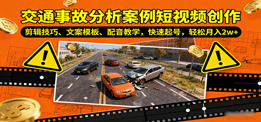 交通事故分析案例短视频创作教程：剪辑技巧、文案模板、配音教学，月入2万+-网赚项目资源库