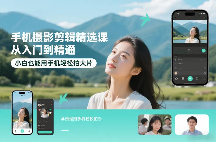 手机摄影剪辑入门到精通课程，小白也能用手机拍出大片效果-网赚项目资源库