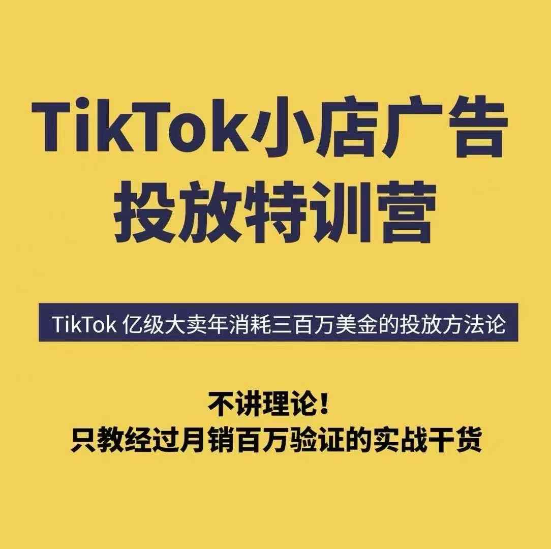 TikTok小店广告投放特训营：6天突破计划，月销百万实战技巧-网赚项目资源库
