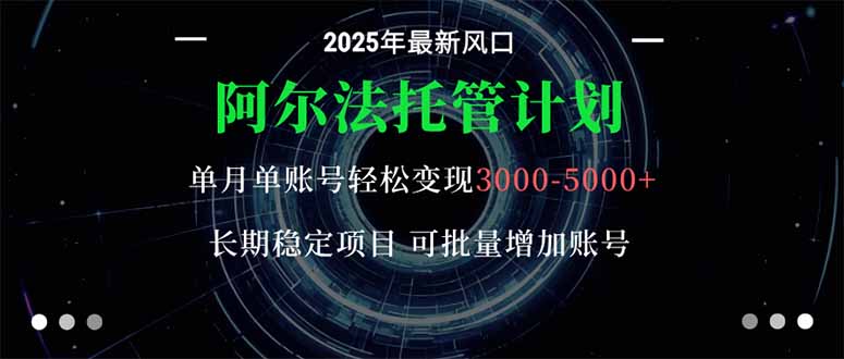 阿尔法托管计划：单账号月入3000-5000，新手小白轻松上手，长期稳定项目-网赚项目资源库