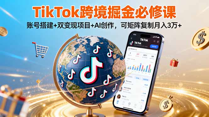 TikTo跨境掘金课程：账号搭建+双变现项目+AI创作，月入3万+可矩阵复制-网赚项目资源库