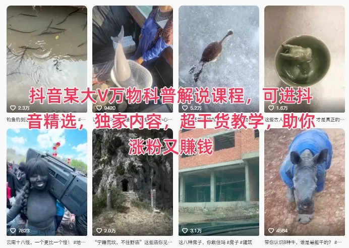 抖音大V万物科普课程，精选独家内容，干货教学，助你涨粉又赚钱-网赚项目资源库