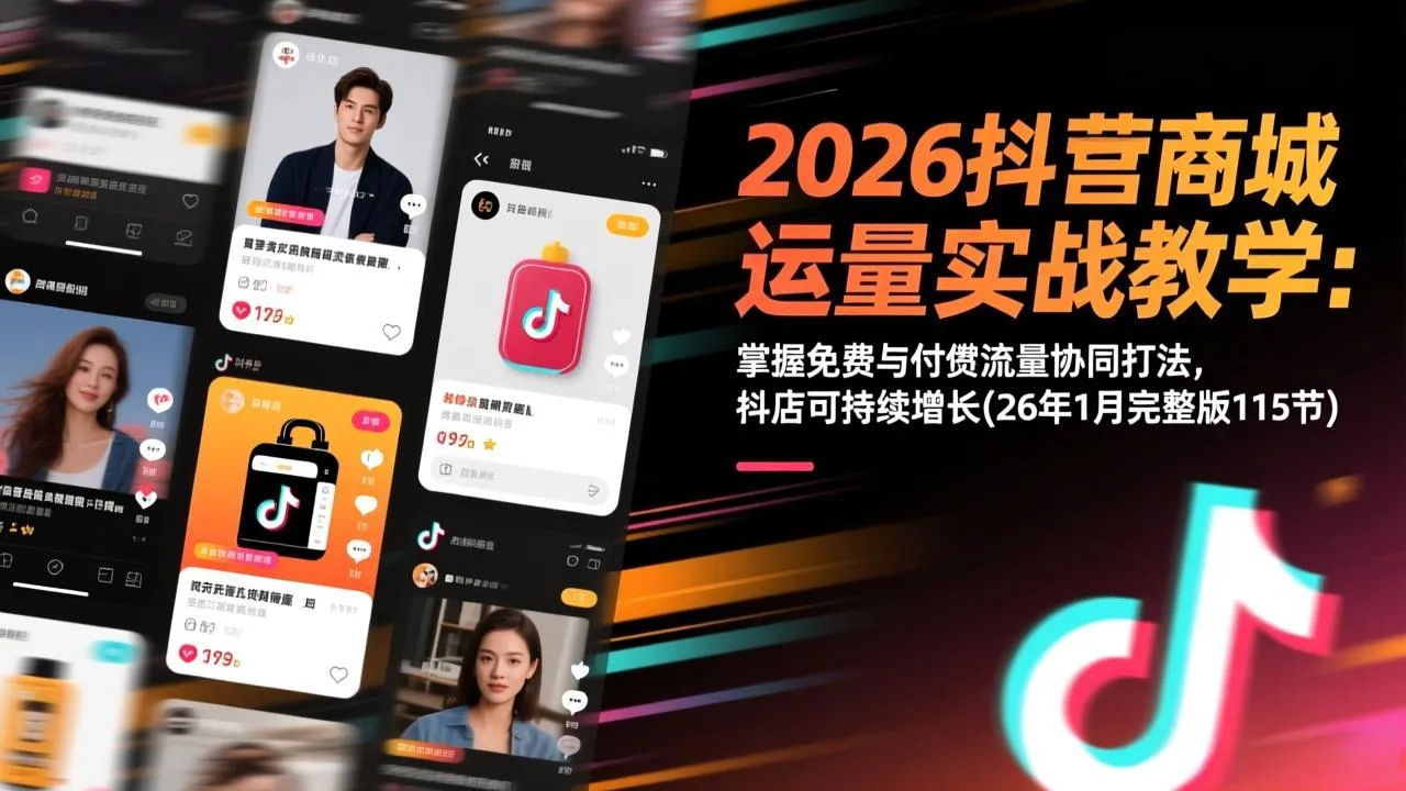 2026抖音商城运营实战教学：掌握免费与付费流量协同打法，抖店可持续增长(2026年1月完整版115节)-网赚项目资源库