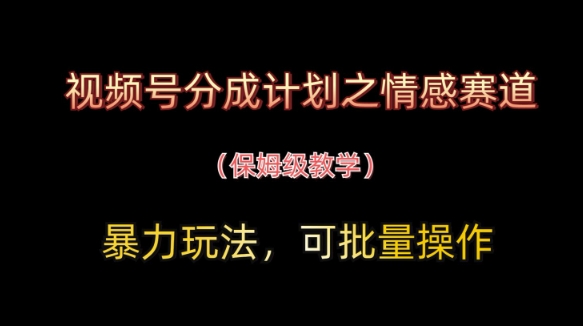 视频号情感赛道暴力操作指南：保姆级教程，高效可批量执行-网赚项目资源库